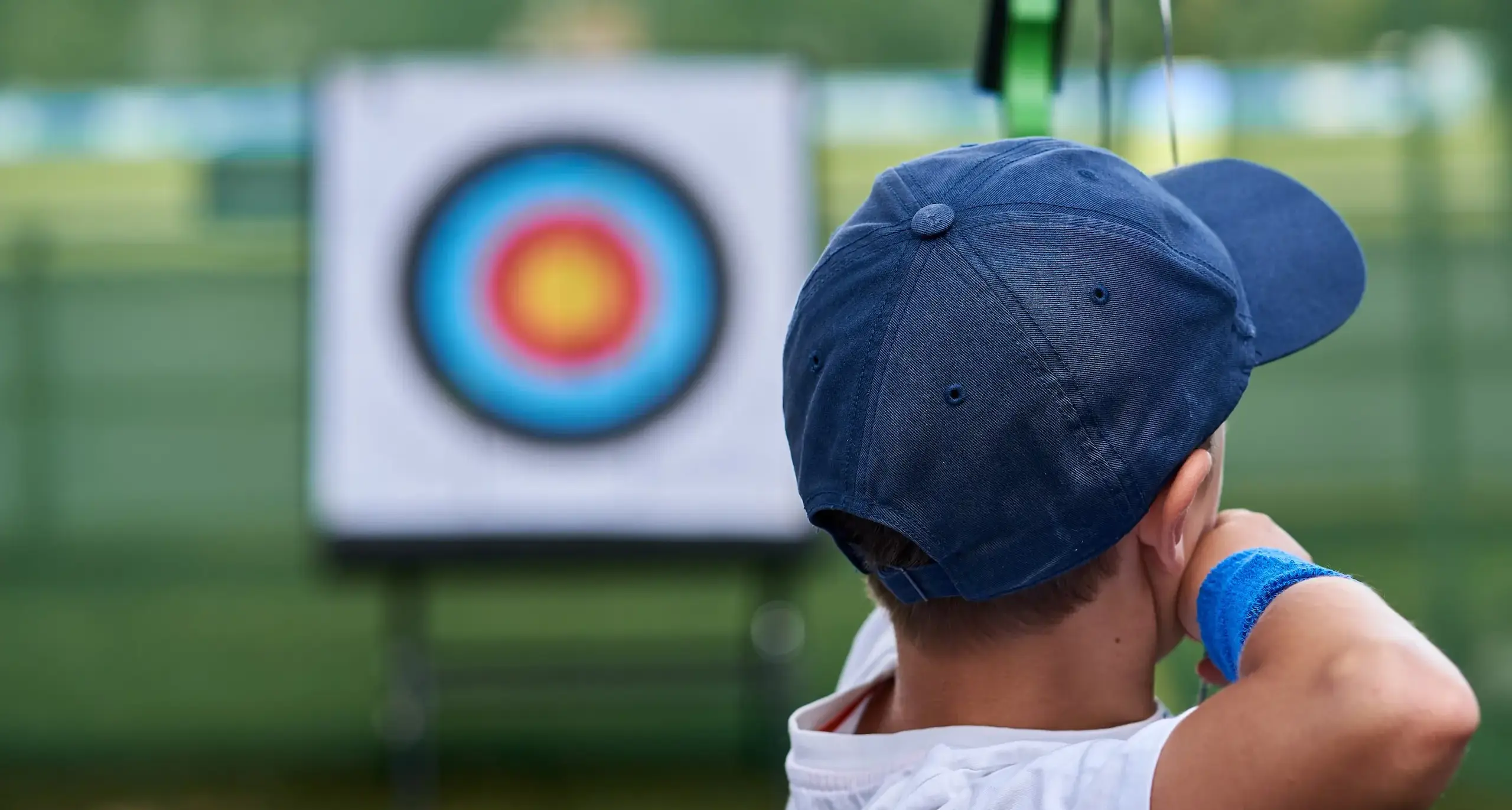 An Embley student taking aim at an archery target